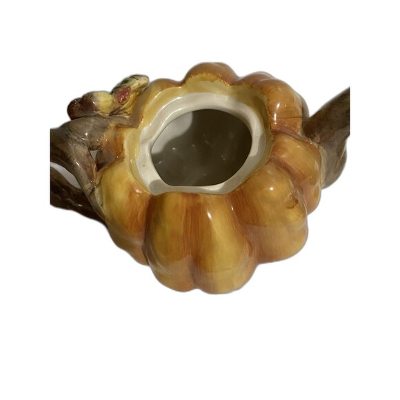 Orange Green Deco Decorative Ceramic Pumpkin Fall Halloween Thanksgiving Tea Pot - Picture 4 of 4